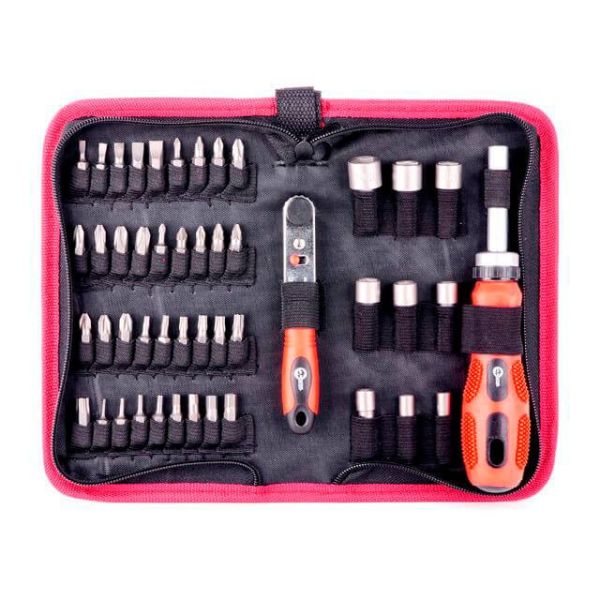 Викрутка реверсивна з трищіткою та набором насадок, в чохлі, 48 од. INTERTOOL VT-1048