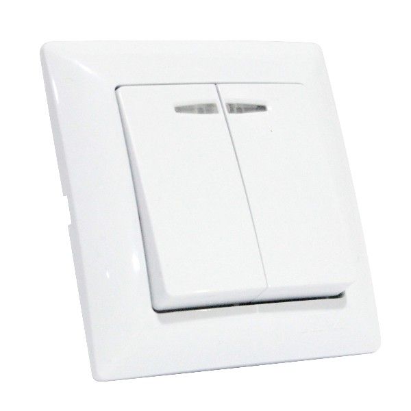 Вимикач Horoz 2-клавішний з підсвіткою білий TINA