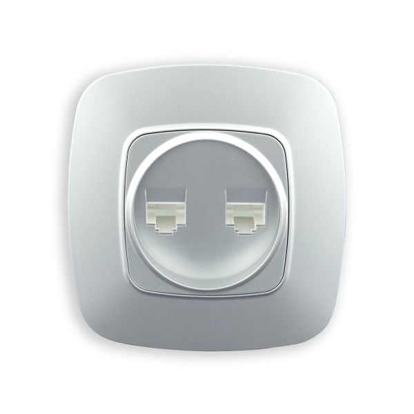 Розетка Horoz подвійна комп'ютерна срібло ELA