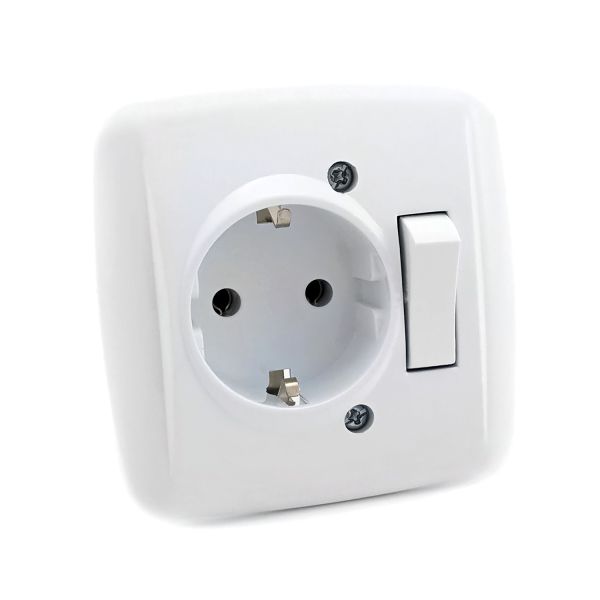 Розетка DE-PA із заземленням і вимикачем Біла